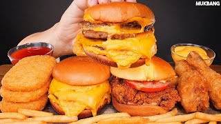 ASMR Mukbang | McDonald's Burger 🍔 Fried Chicken 🍗 Hashbrown Cheese Stick Eating 맥도날드 햄버거 & 치킨 먹방