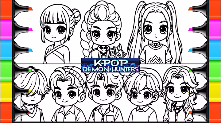 Kpop demon hunters all characters coloring page 