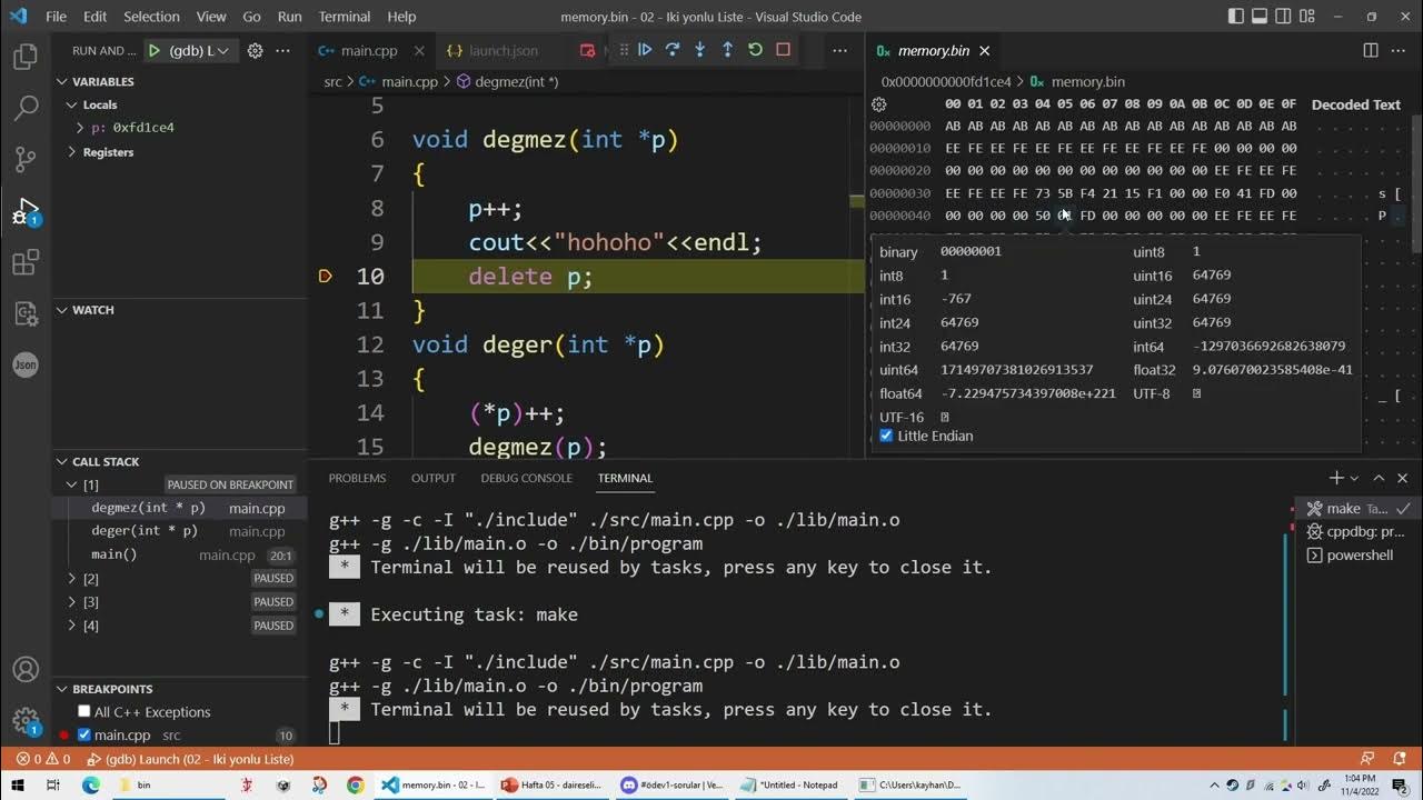 visual studio code ile C++ debug işlemi - Veri Yapıları Ders01 - YouTube