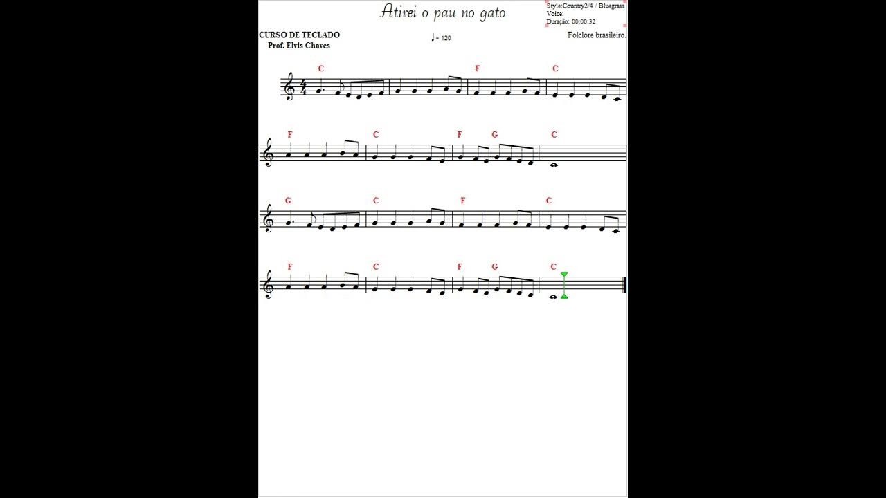 Dicas, Partituras Grátis e Vídeos - Teclado, Piano: Atirei o Pau no Gato -  Cantiga de Roda - Partitura para…