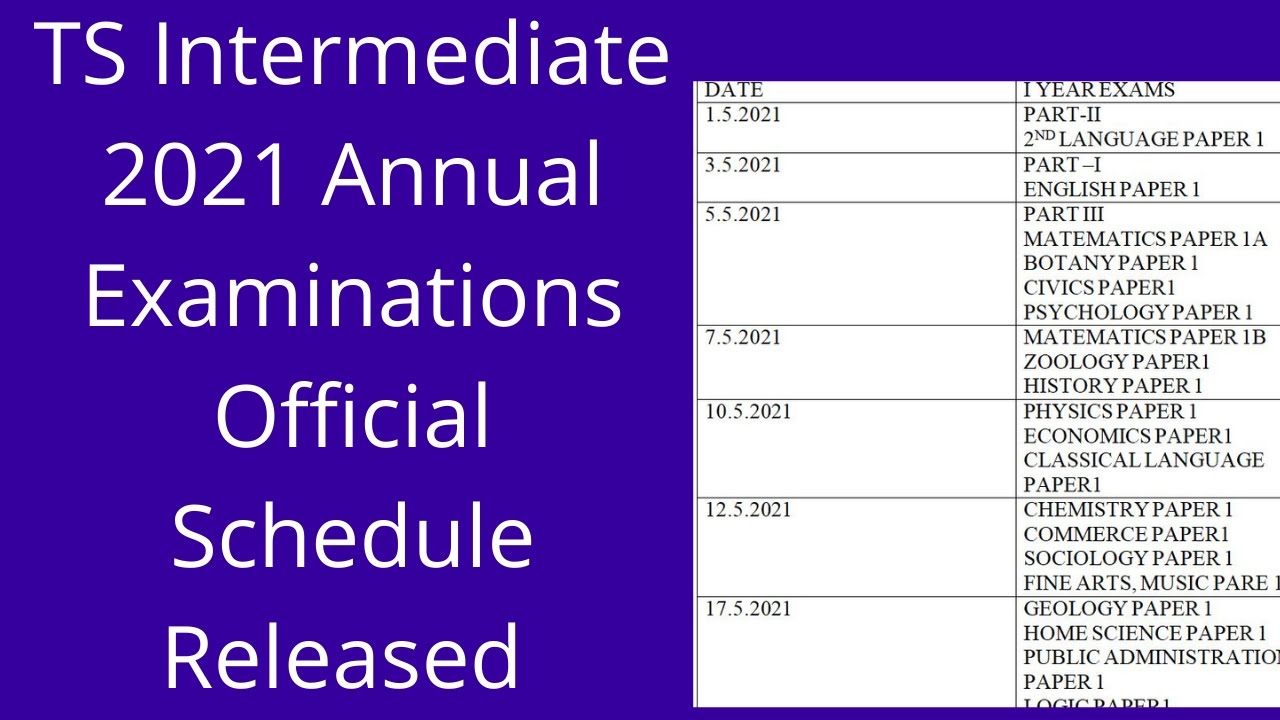 Ts Intermediate 21 Annual Examinations Official Schedule Released Ts Inter Exams Time Table Youtube