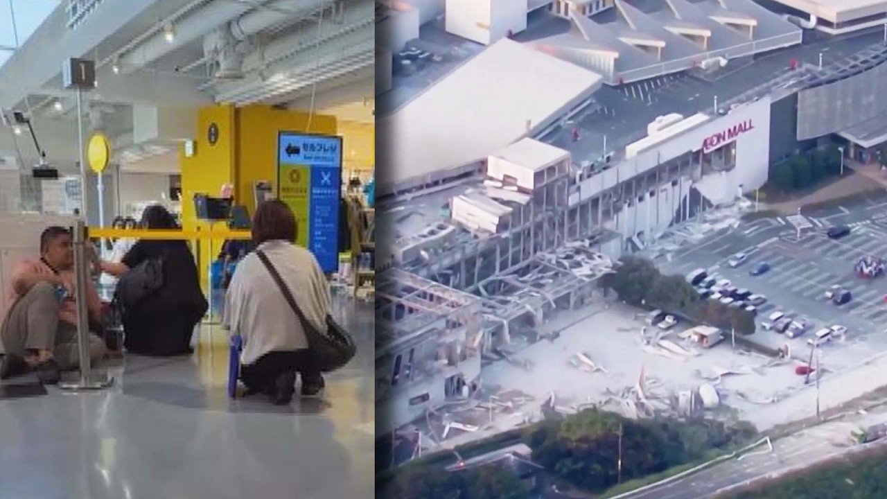 People Huddle For Safety As Powerful Earthquake Shakes Japan