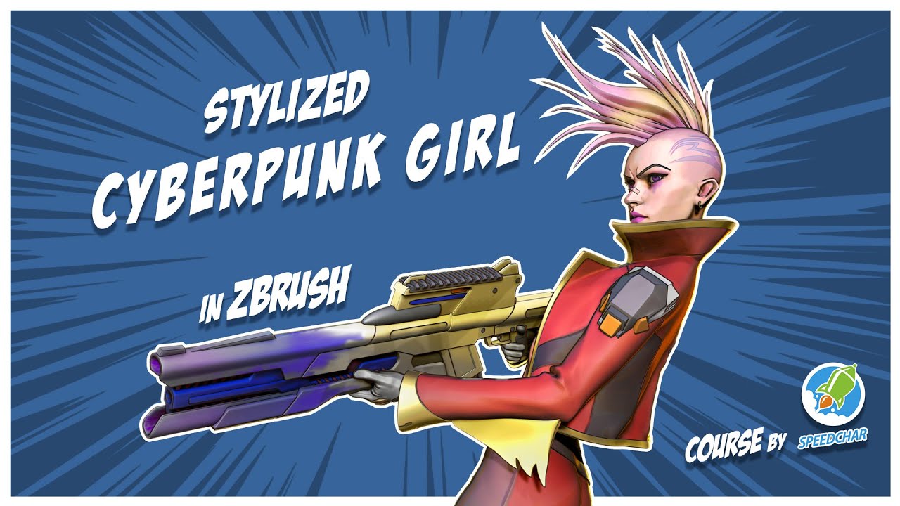 stylized cyberpunk girl in zbrush course
