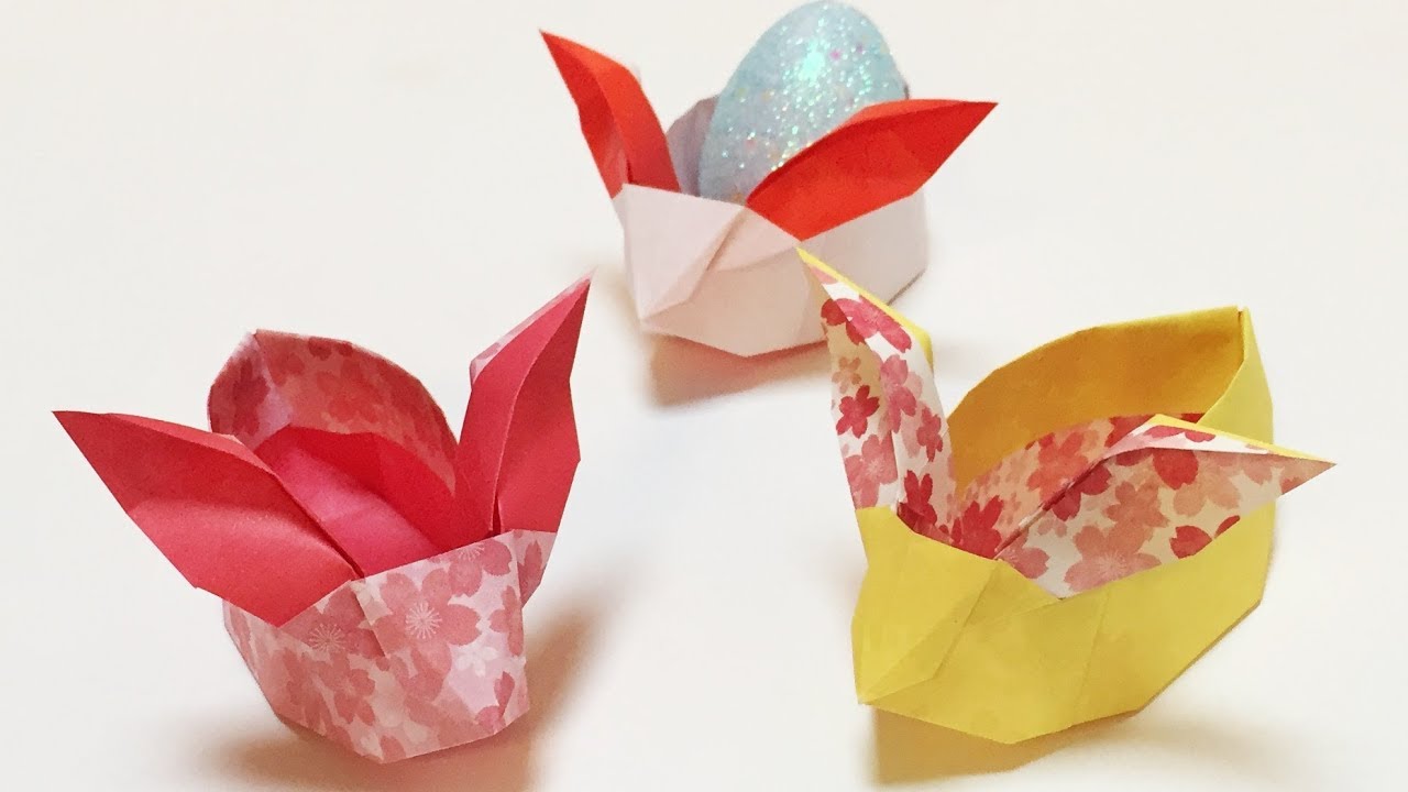 折り紙 うさぎの箱 音声解説あり Origami Easter Bunny Basket ばぁばの折り紙 Youtube