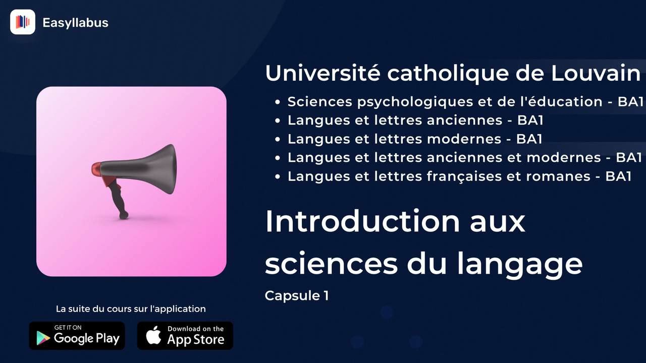 UCL - Psychologie - BA1 / Langues & Lettres - BA1 | Introduction aux sciences du langage - Capsule 1