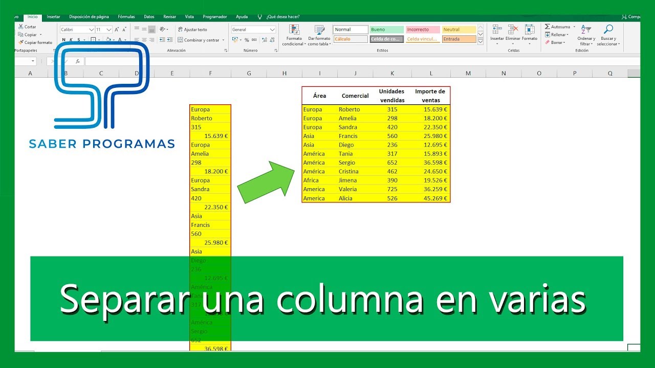 Como separar nombre y apellidos en excel