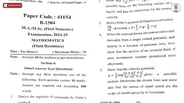 MA MSC 1ST SEM FLUID DYNAMICS 2025 | MJPRU