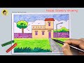 How to Draw a simple House Scenery for Beginners | Easy House Drawing step by step