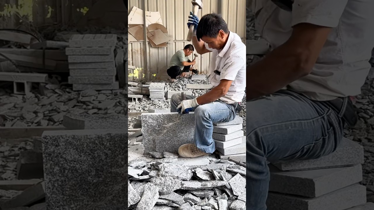 Granite cut to size paving stones with nature split finished surface in hand craft processing