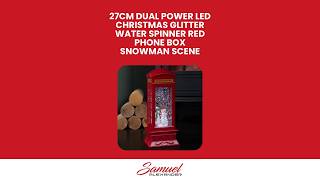 27cm Dual Powered Light up Red Phone Box Christmas Water Spinner with Snowman Scene