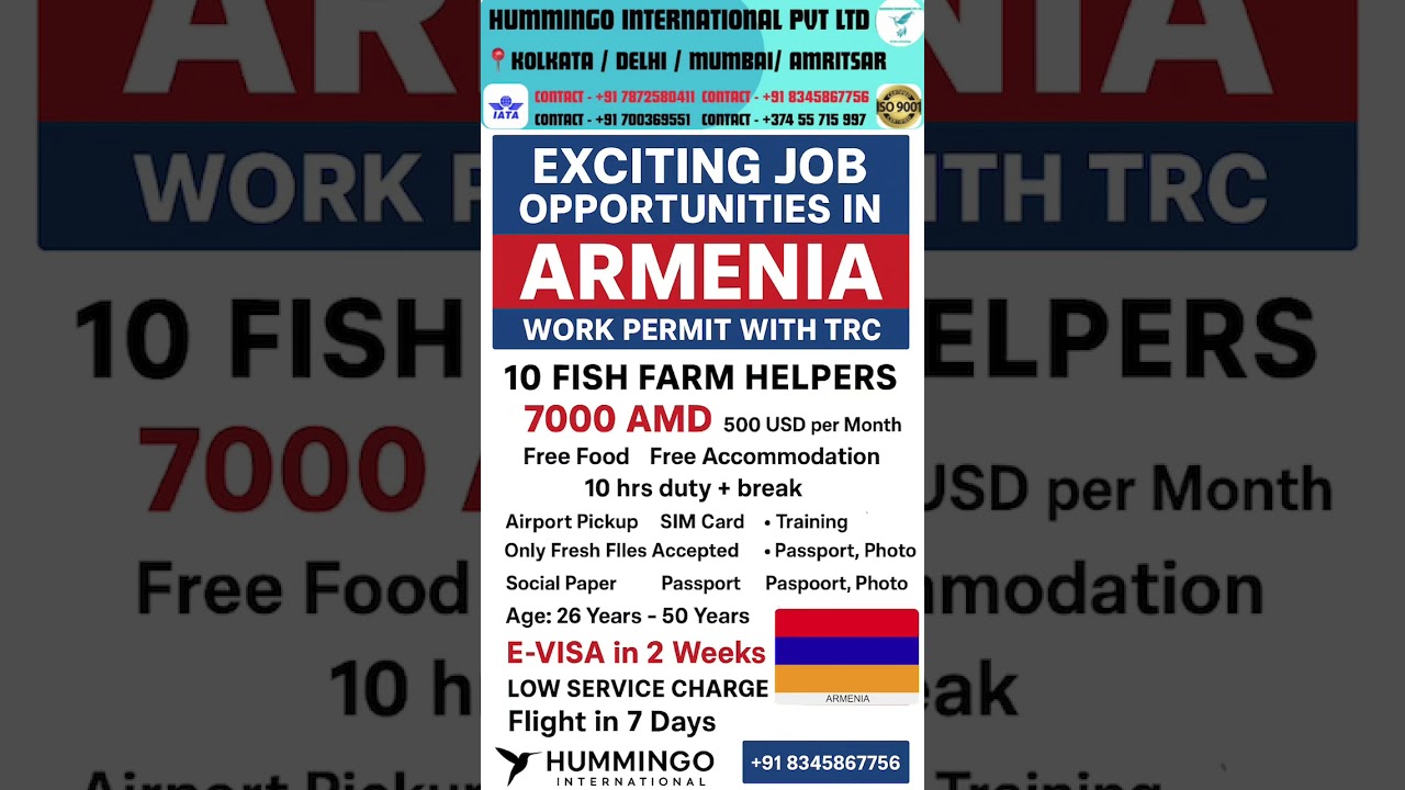Armenia 🇦🇲 new work permit job with free TRC | Salary 500 $ free food & Room| 
