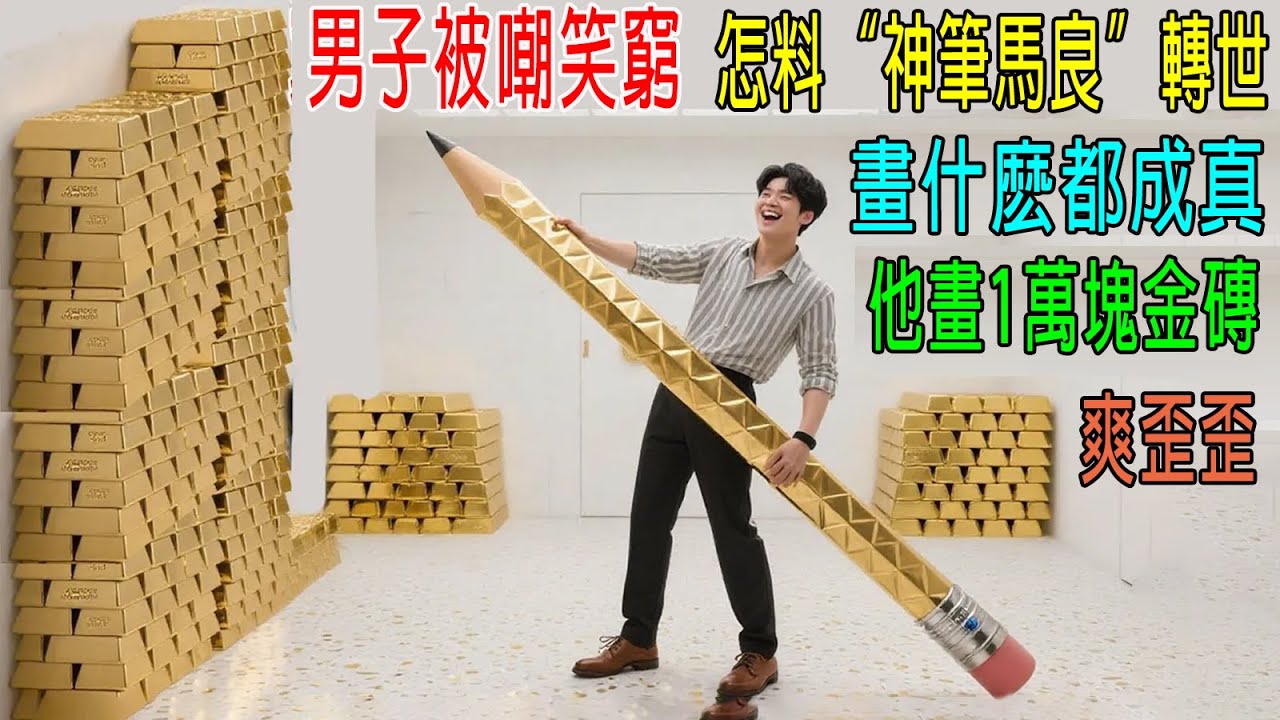 男子嘲笑窮，怎料他“神筆馬良”轉世，畫什麽都能成真，他畫1萬塊金磚，爽歪歪！