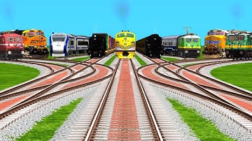 Nine Indian Trains 🚩 Passing Diamond Curved Bumpy Railroad Tracks | train simulator classic 