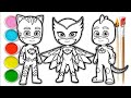 PJ Masks Coloring Pages for Kids | How to Color Catboy, Gekko and Owlette