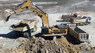 Caterpillar 390D Excavator Loading Caterpillar Dumper And Arocs Trucks - Pyramis Ate