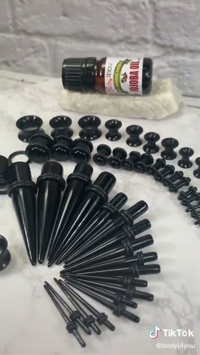 50PC Gauges Kit Ear Stretching Aftercare Jojoba Oil Wax 14G-12MM Tunnel Plug Taper Set Bodyj4you