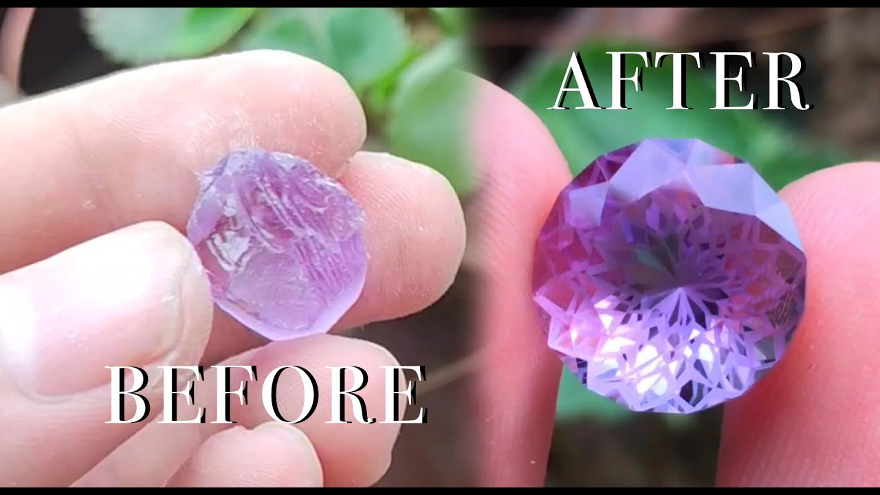 How to Cut & Polish Gemstones Polishing A Piece Of Rough Amethyst YouTube