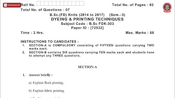 BSC FD KNITS 3RD SEM DYEING AND PRINTING TECHNIQUES DEC 2018 | PTU