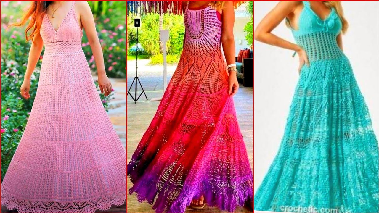 unique stylish crochet floral pattern long dress /gown dress /frock ...