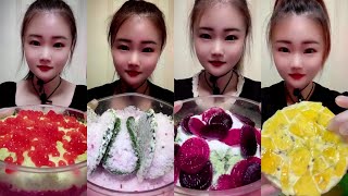 REFROZEN PASSION FRUIT,MATCHA AND MILK POWDER SHAVED ICE EATING ASMR 💚🧊💛