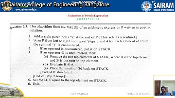 LectureVideo 18CS32  Module 2  Evaluation of Postfix Expression  1 Reji Thomas