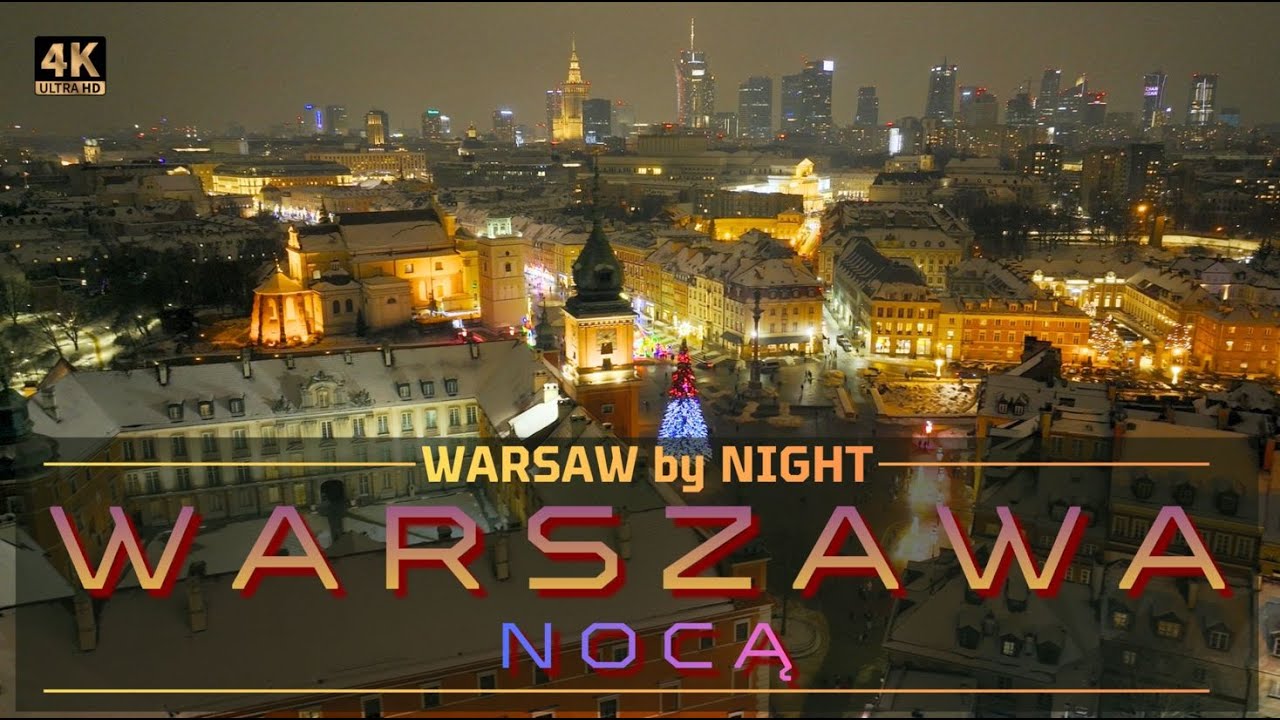 Warsaw by Night: Aerial 4K Tour of Historic Old Town & Skyscrapers | Poland