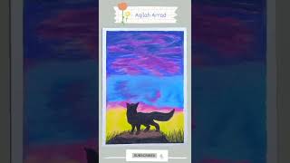 Fox Silhouette | Oil Pastel Drawing #shorts #drawing