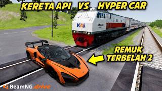 SMASHED IN HALF !! HYPERCAR HIT BY TRAIN BEAMNG screenshot 3