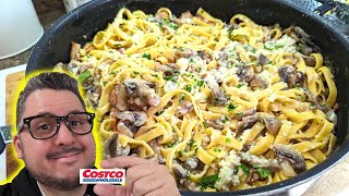 Fresh fettuccine pasta with mushrooms, bacon and cheese | Fresh ingredients from Costco!