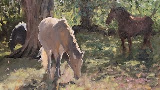 Horses in Sunlight & Shadows oil painting