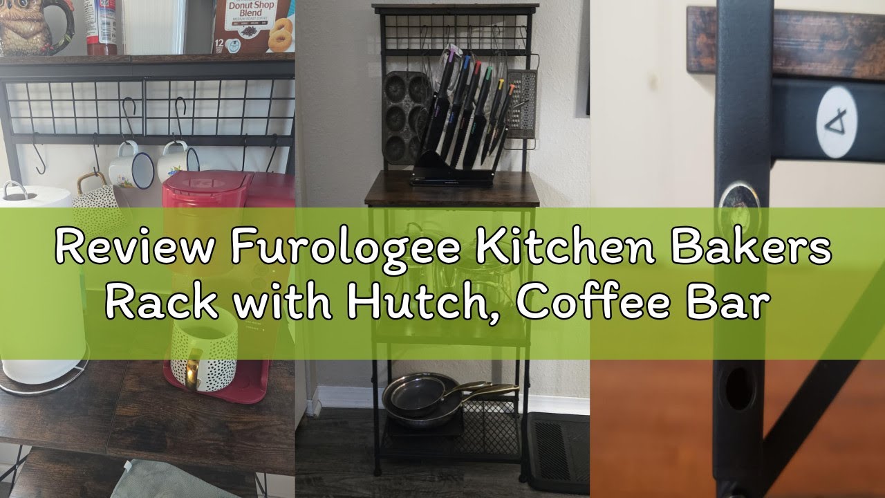 Review Furologee Kitchen Bakers Rack with Hutch, Coffee Bar Station 4 Tiers, Microwave Oven Stand wi