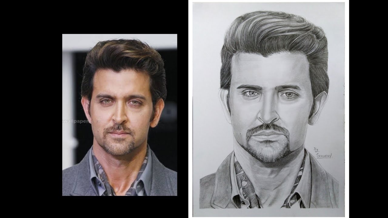 My Drawing progress in 1 year Hrithik Roshan sketch Time laps video ...