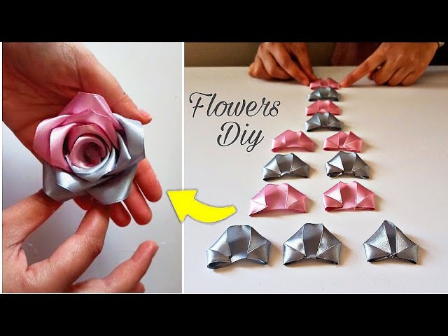 DIY- Como Hacer una Rosa Flor Liston Satin/ How to Make Rose  RibbonРоза//クリップ簪/Fita Cetin 