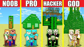 Minecraft Battle: CACTUS HOUSE BUILD CHALLENGE - NOOB vs PRO vs HACKER vs GOD Animation DESERT SAND