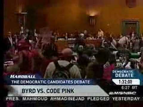 Sen. Byrd ejects unruly Code Pink protestors from a Senate hearing.