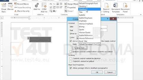 Insert a Plain Text Content Control which allows multiple paragraphs. Use Heading 1 style for...