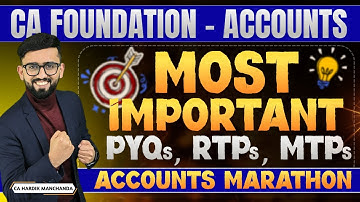 Most Important Questions - PYQs | RTPs | MTPs | CA Foundation Accounts Marathon |CA Hardik Manchanda