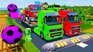 Double Flatbed Trailer Truck vs Speedbumps Train vs Cars | Tractor vs Train Beamng.Drive 007