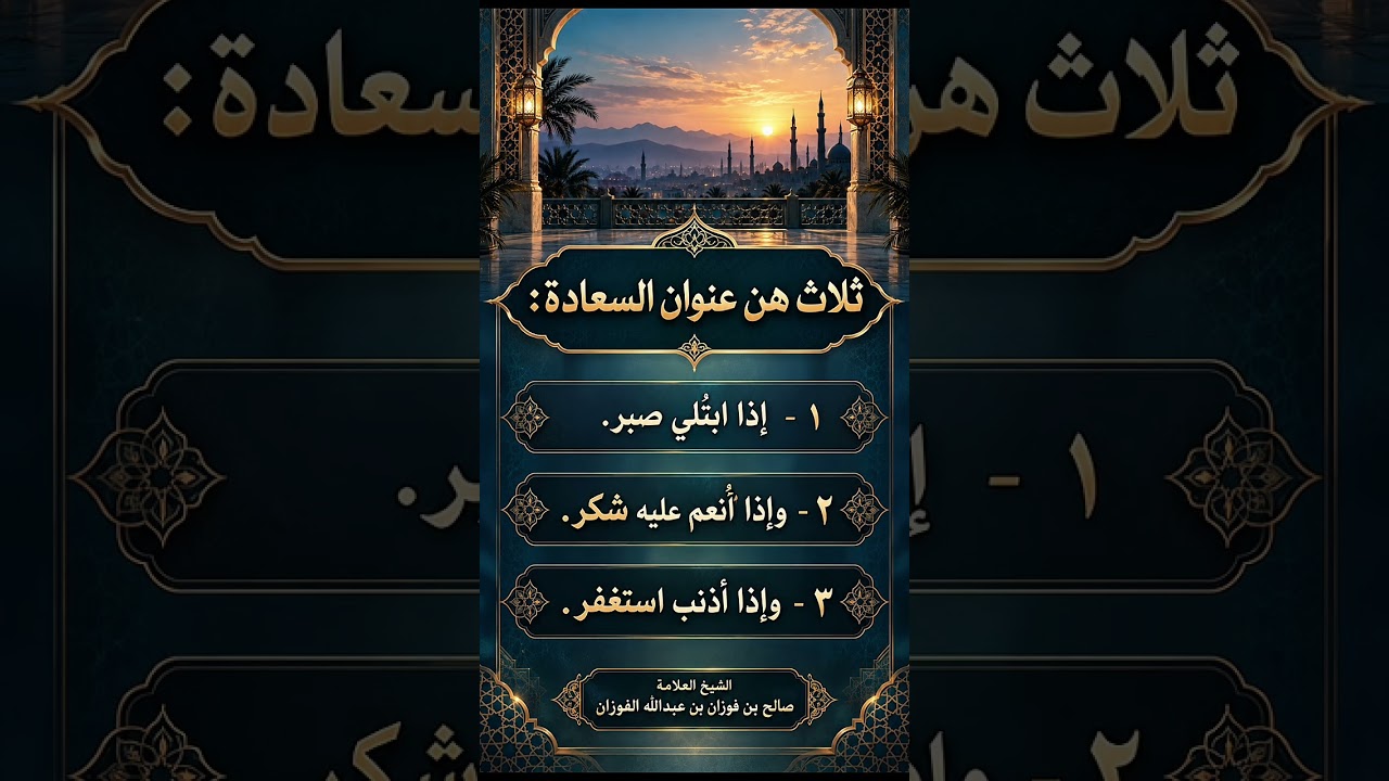 ثلاث هن عنوان السعادة . الشيخ العلامة صالح بن فوزان بن عبد الله الفوزان .