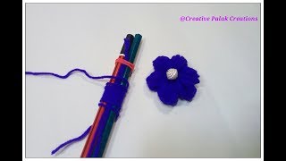 DIY woolen flower making, woollen/yarn craft idea, hand embroidery easy trickऊन के फूल