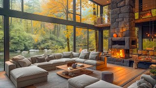 Tranquil Autumn Dawn - Experience Relaxation with Slow Jazz Piano Music in a Peaceful Wooden House🌤️