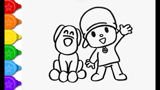 How To Draw Pocoyo And Puppy Love Drawing And Coloring Pocoyó