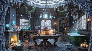 Deep Sleep with Blizzard and Fireplace Sounds | Magical Winter Cottage Ambience and Howling Wind