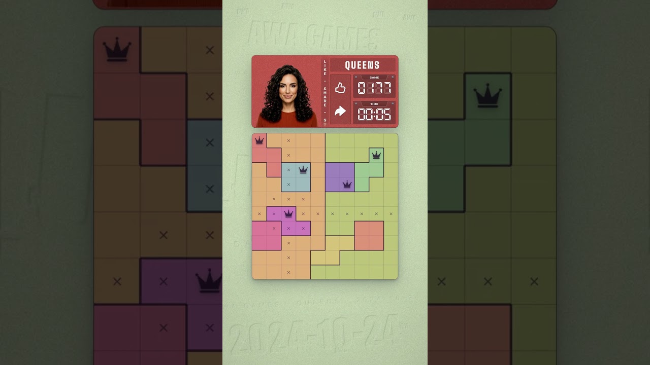 LinkedIn Queens #177 solved board for October 24, 2024, 10x10 grid