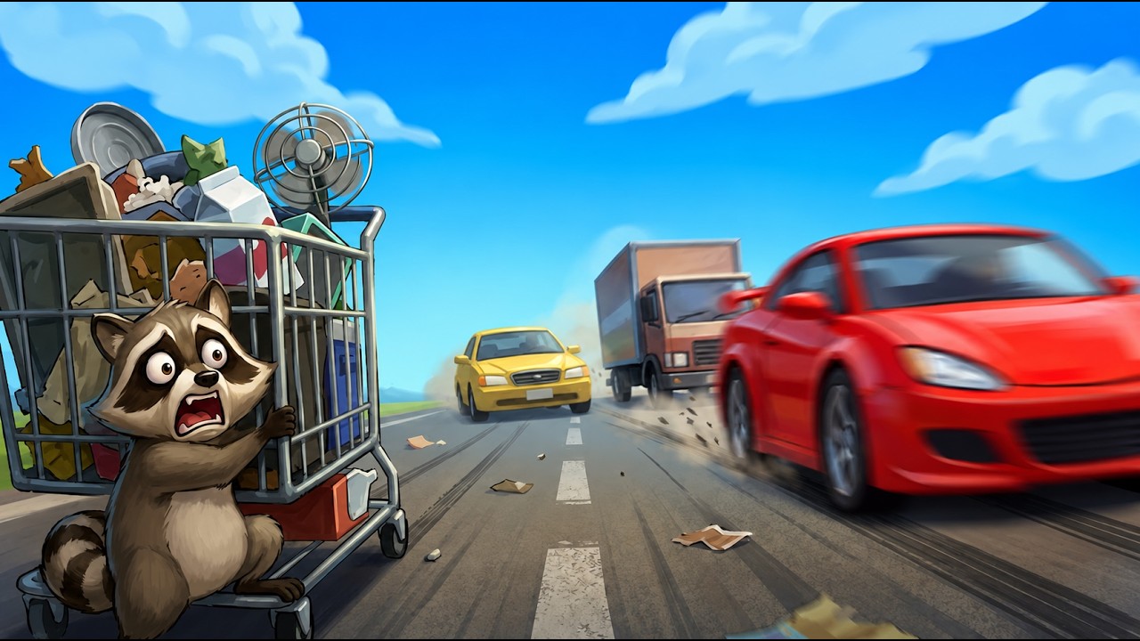 Can this Trash collecting Racoon cross the road? (Trash Day)
