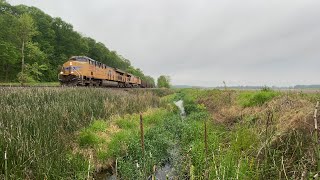 Union Pacific loaded down double coal on the UP River Subdivision in Wellington, Missouri
