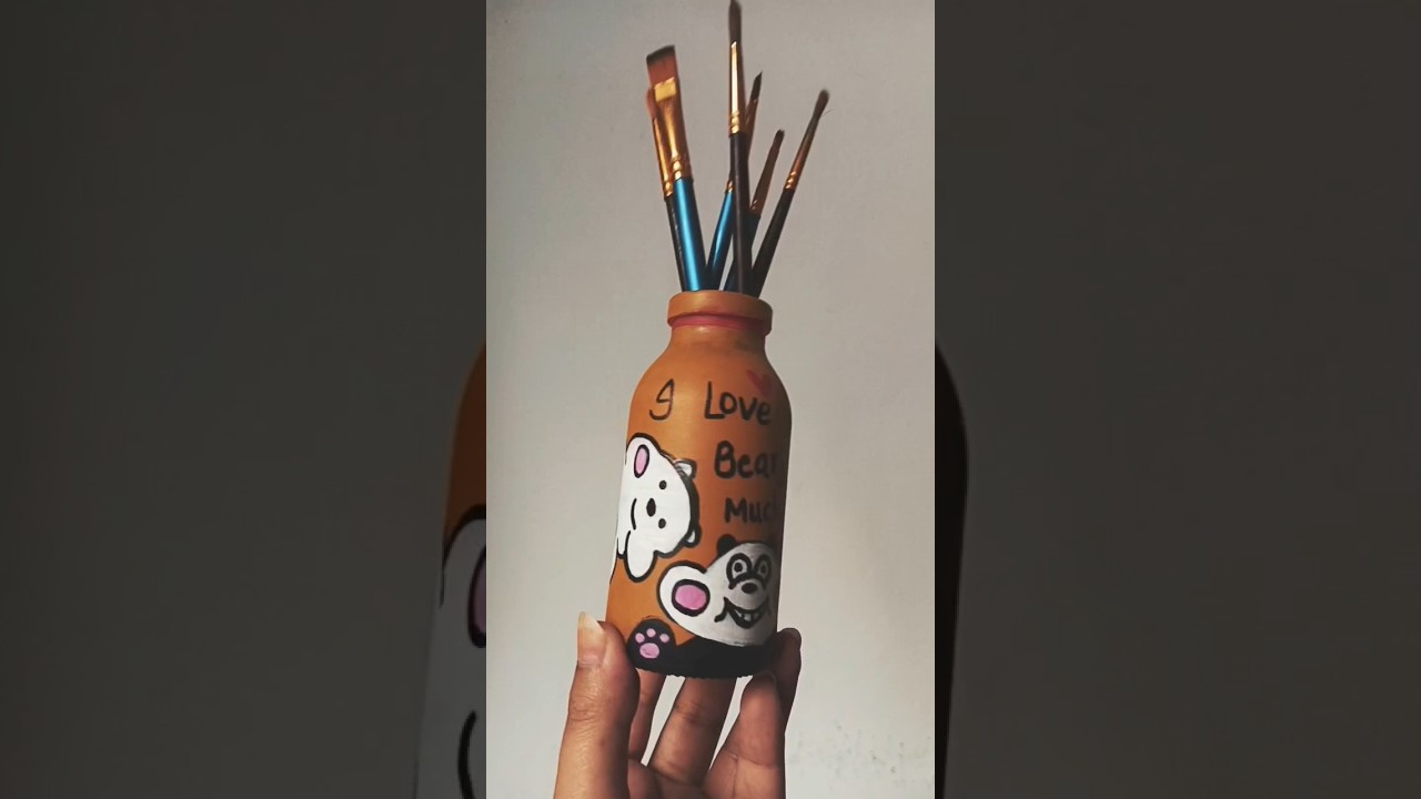 Creative painting ideas | panda cartoon on glass bottle 
