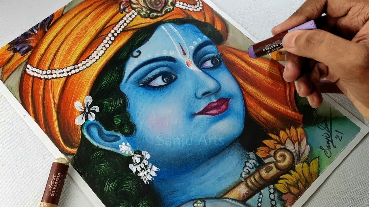 Krishna drawing, Krishna drawing with oil pastel, Oil pastel ...