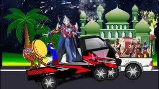 Animasi story WA takbiran || pawai obor ultramen harimau gajah upin naik motor gp hulk spiderman