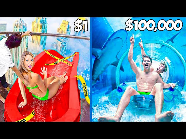 $1 VS $100,000 WATERPARK CHALLENGE! class=